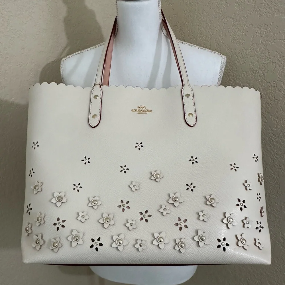 Coach Cream Floral Cutout Tote - Picture 1 of 13